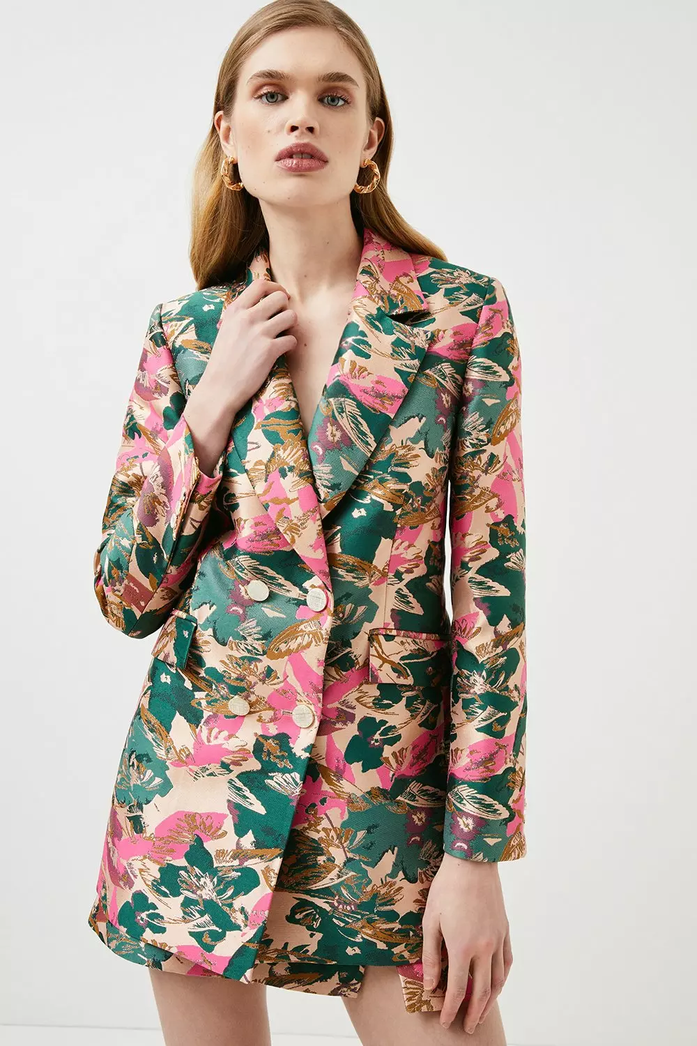 Floral Jacquard Tailored Double Breasted Jacket