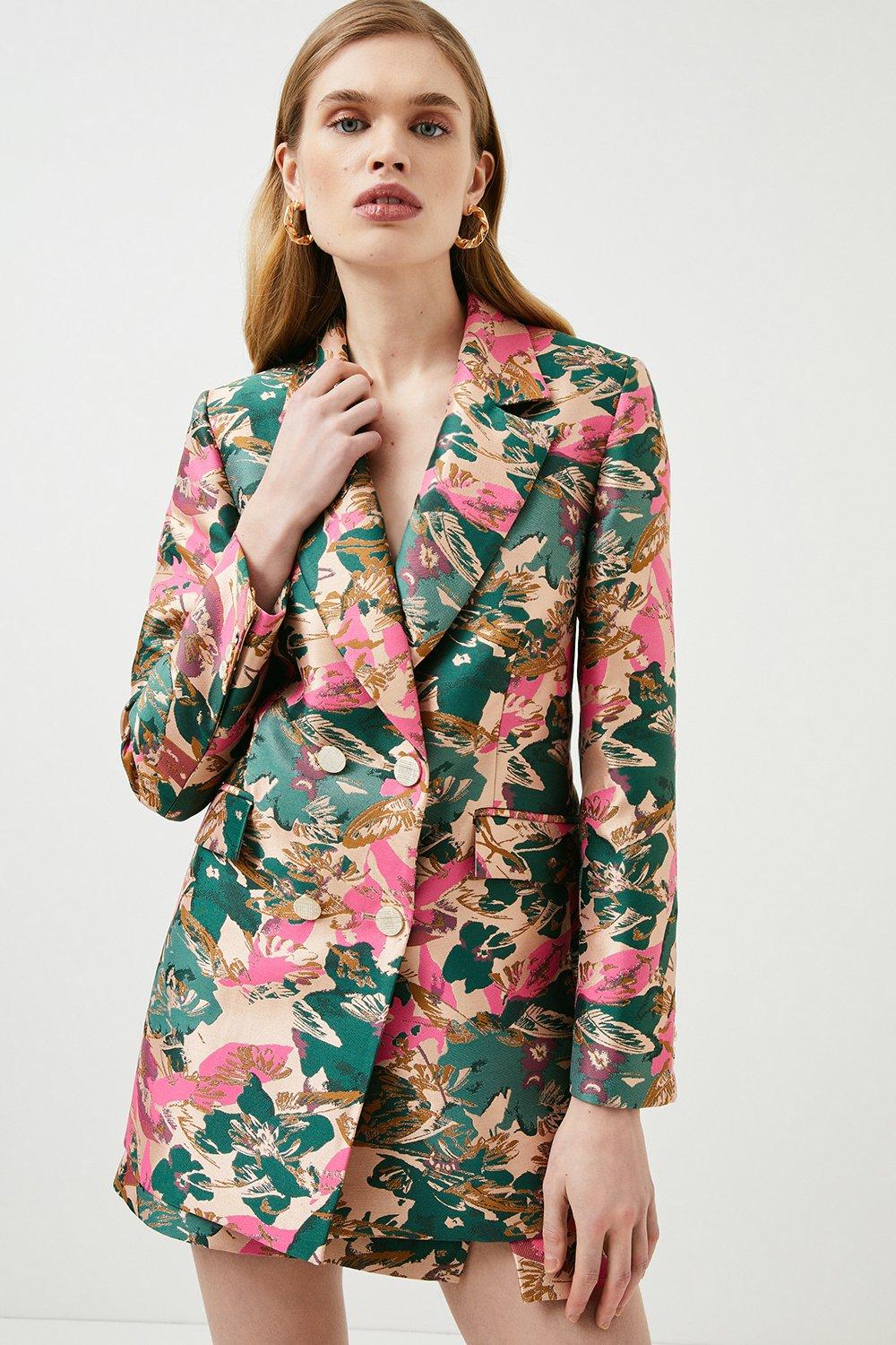 Floral Jacquard Tailored Double Breasted Jacket | Karen Millen