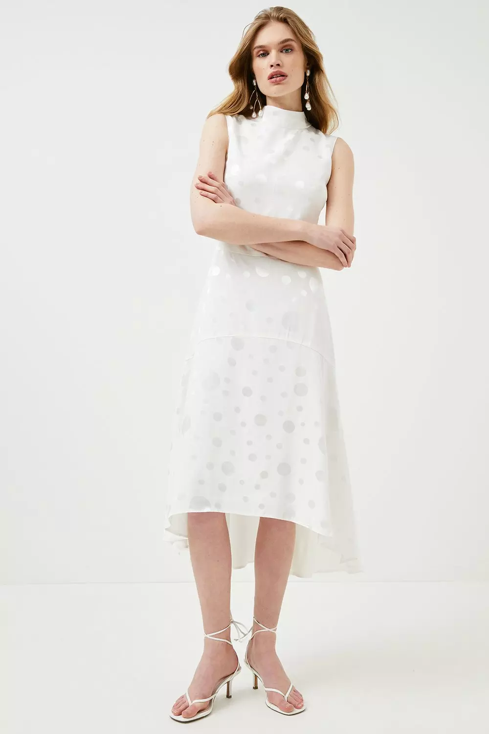 warehouse mixed spot midi dress