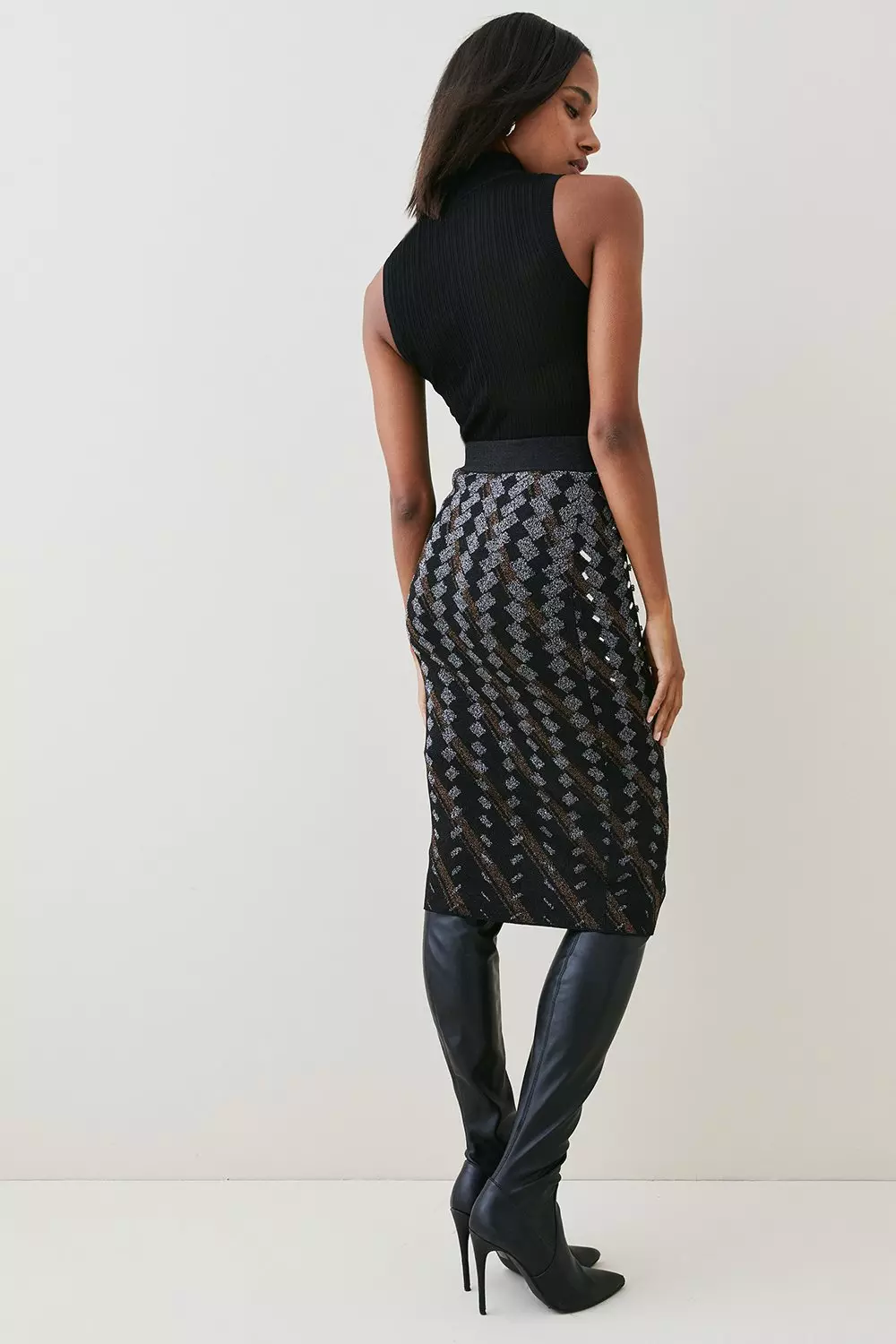 Black jacquard 2024 midi skirt