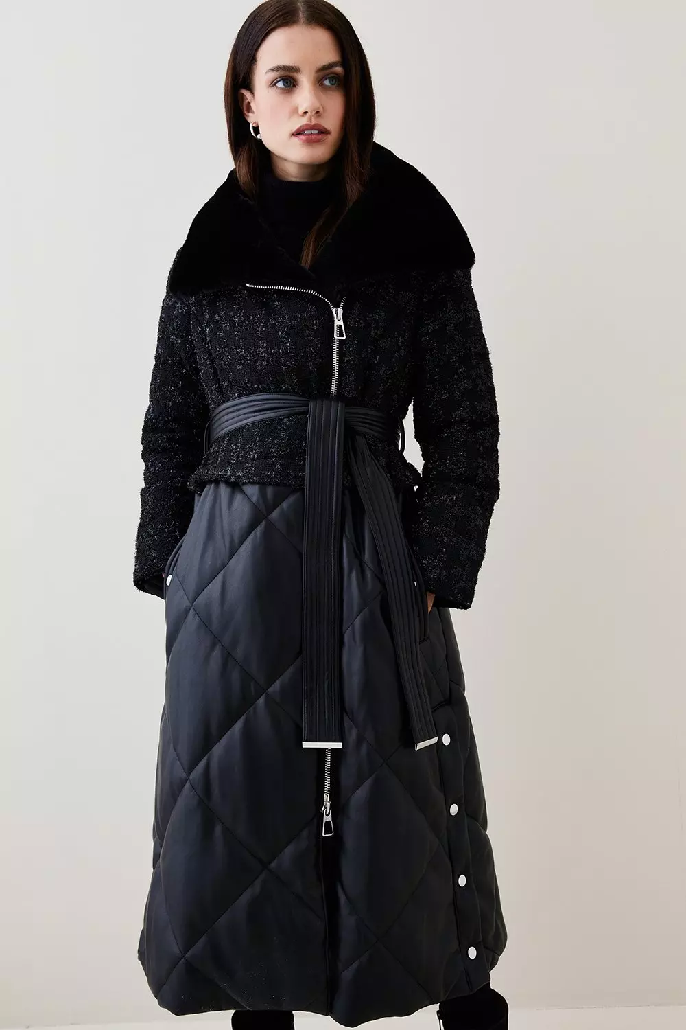 Karen millen shop black quilted coat