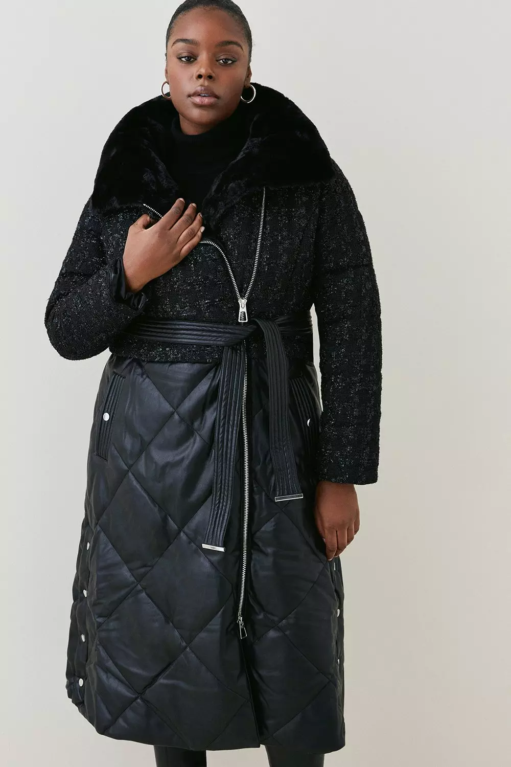 YOURS Plus Size Black Longline Quilted Jacket