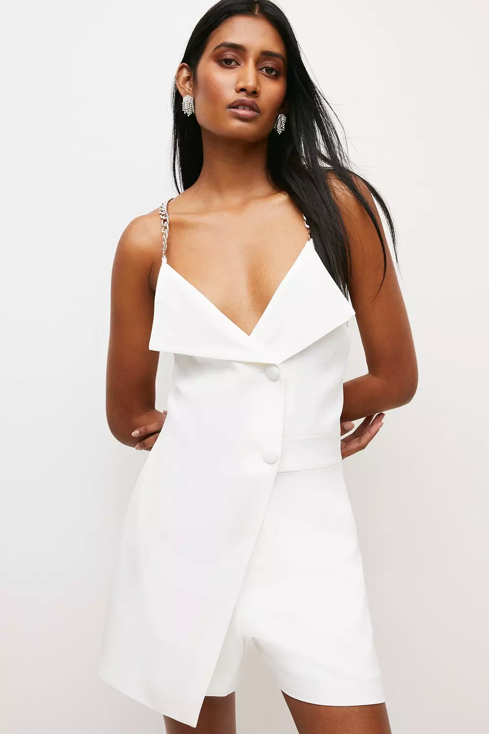 ASOS DESIGN button through shirt romper in white