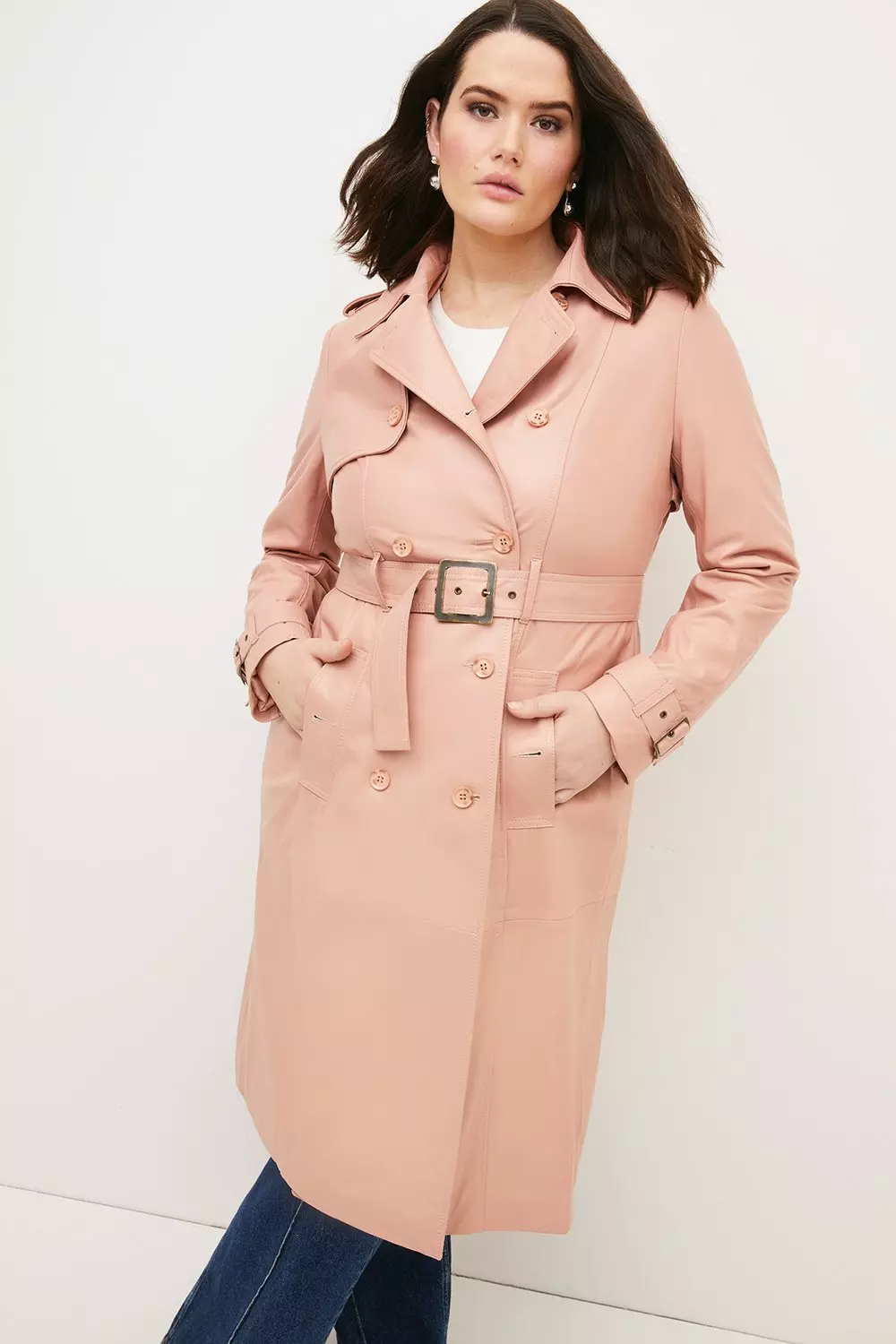 Women's plus size leather trench outlet coat