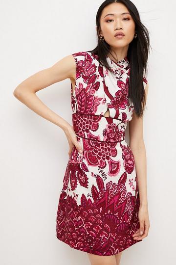 Viscose Linen Batik Print Woven Mini Dress red