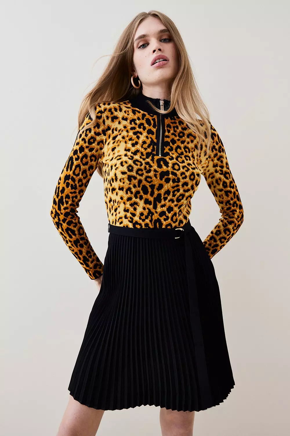 Mini leopard outlet pleated dress