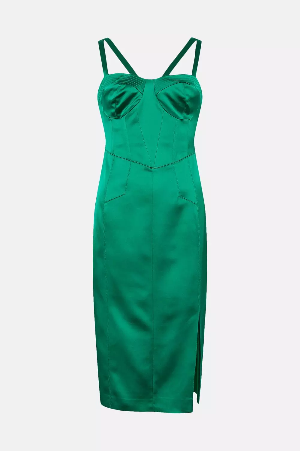 Italian Structured Satin Bustier Pencil Midi Dress Karen Millen