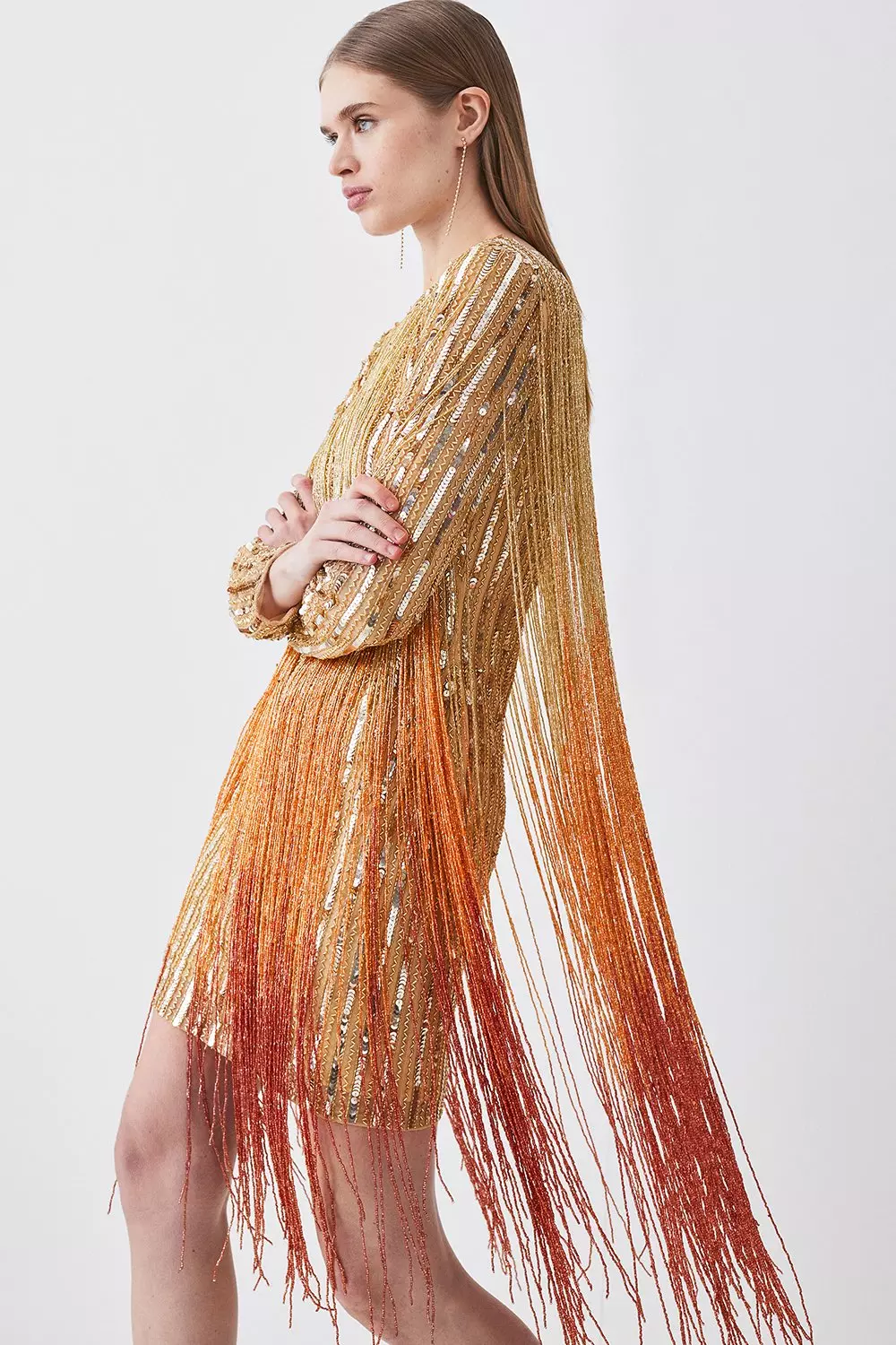 Beaded best sale fringe gown