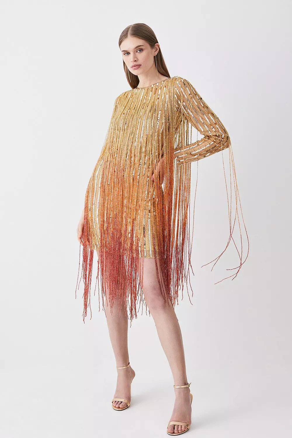 Beaded Fringed Woven Mini Dress