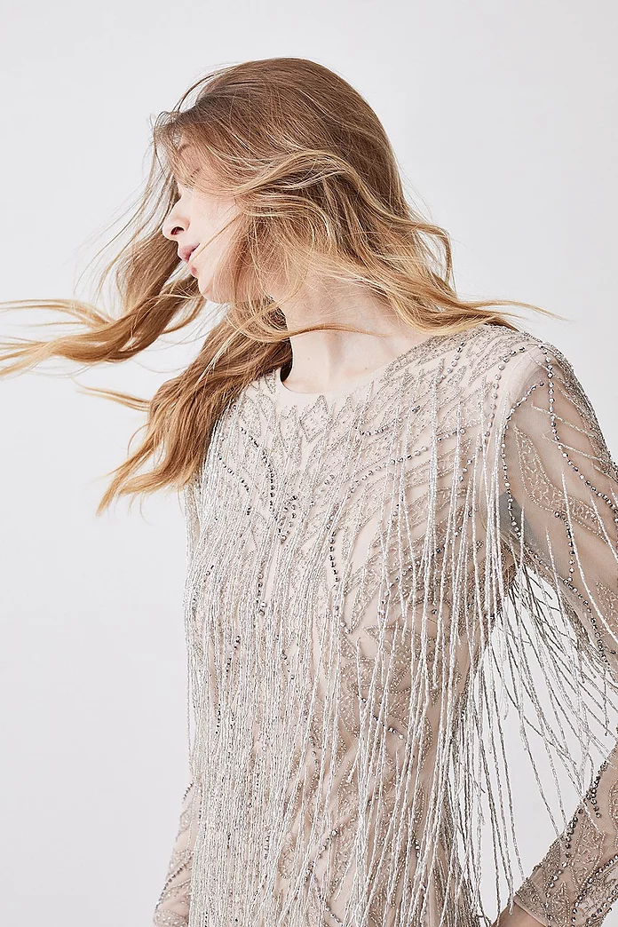 Crystal Embellished Fringed Maxi Dress | Karen Millen