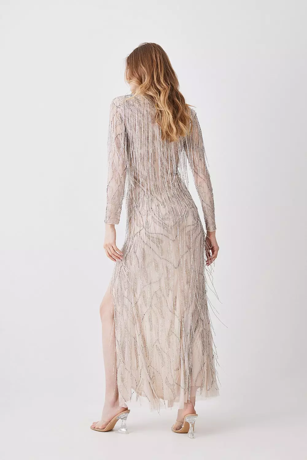 Crystal Embellished Fringed Maxi Dress Karen Millen