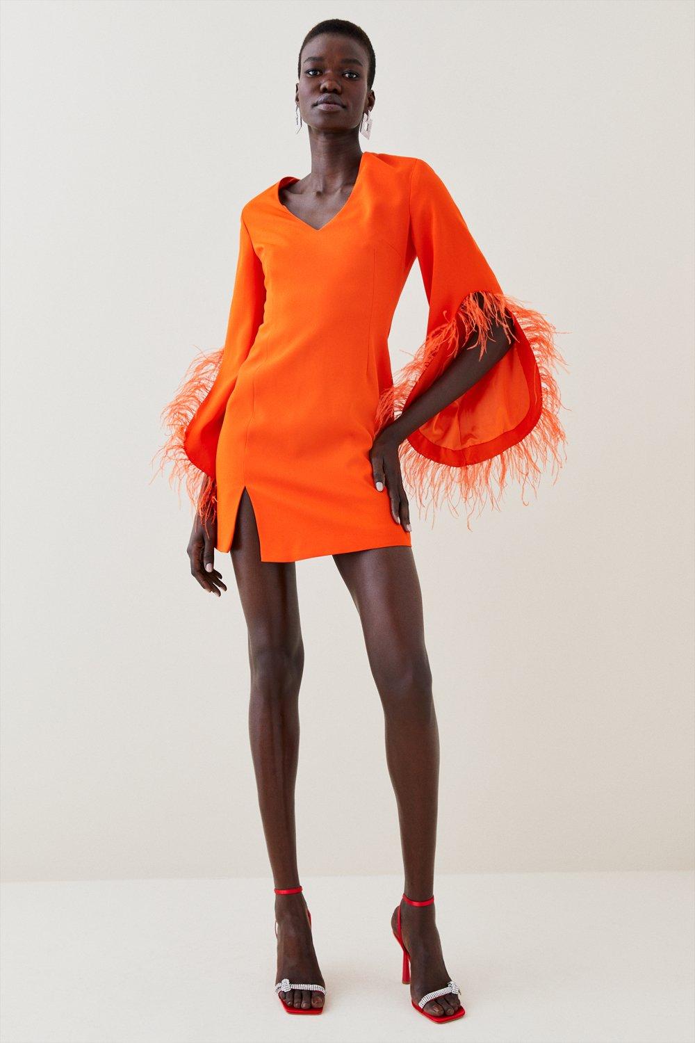 Orange feather hot sale dress