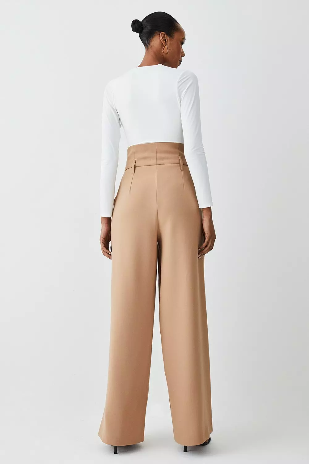 Beige high waisted wide leg trousers