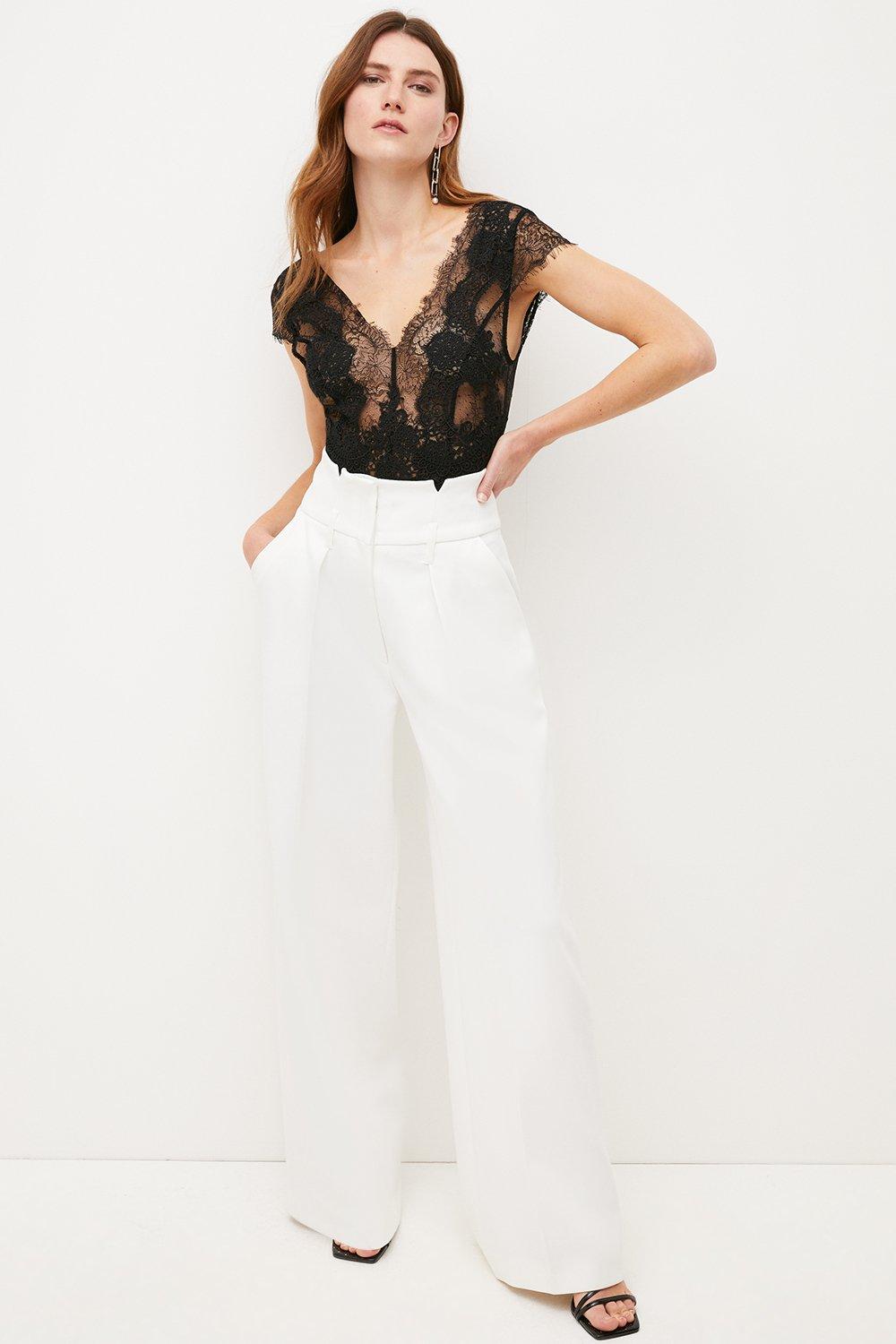 Compact Stretch High Waisted Wide Leg Trouser