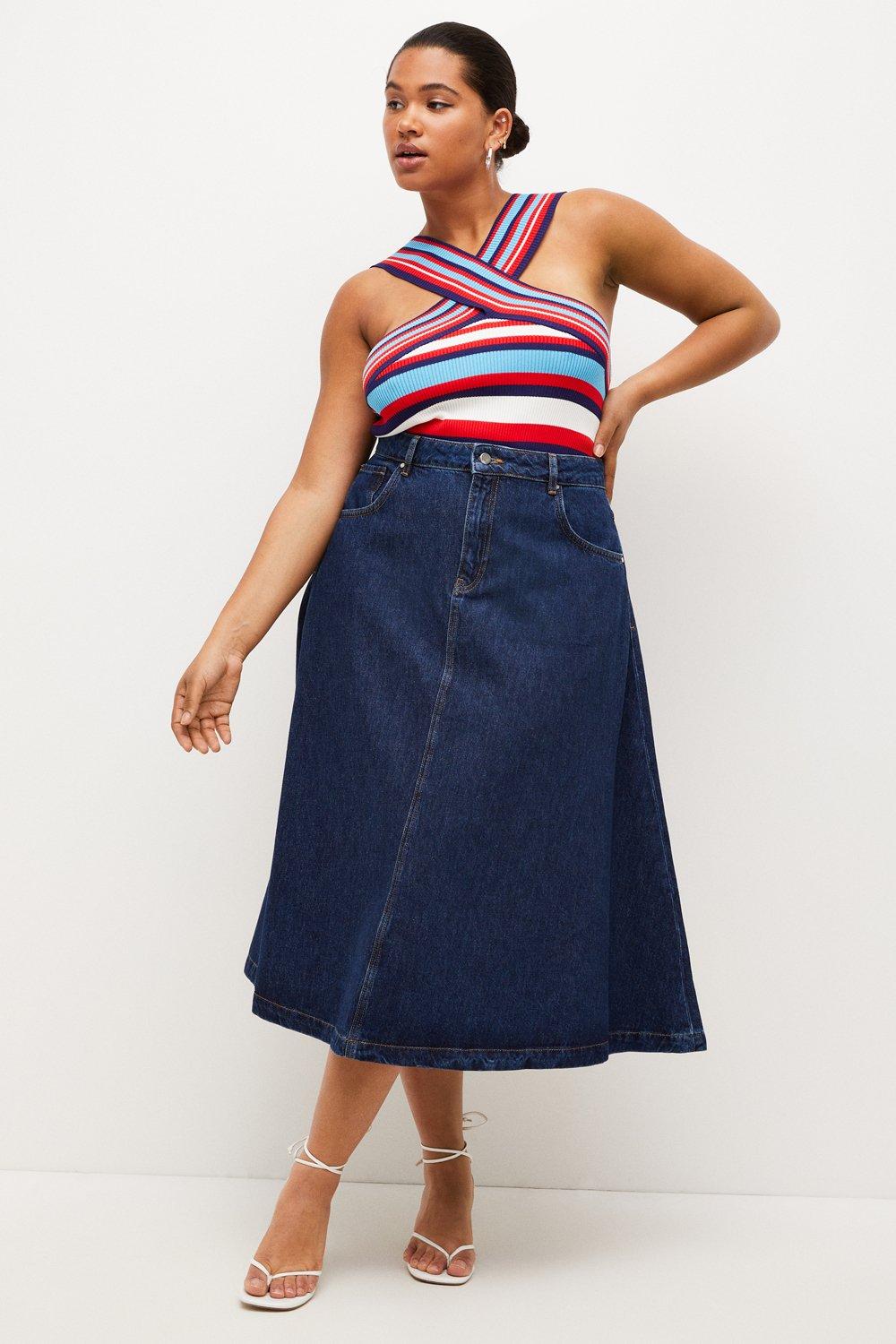 Plus size 2025 midi jean skirt