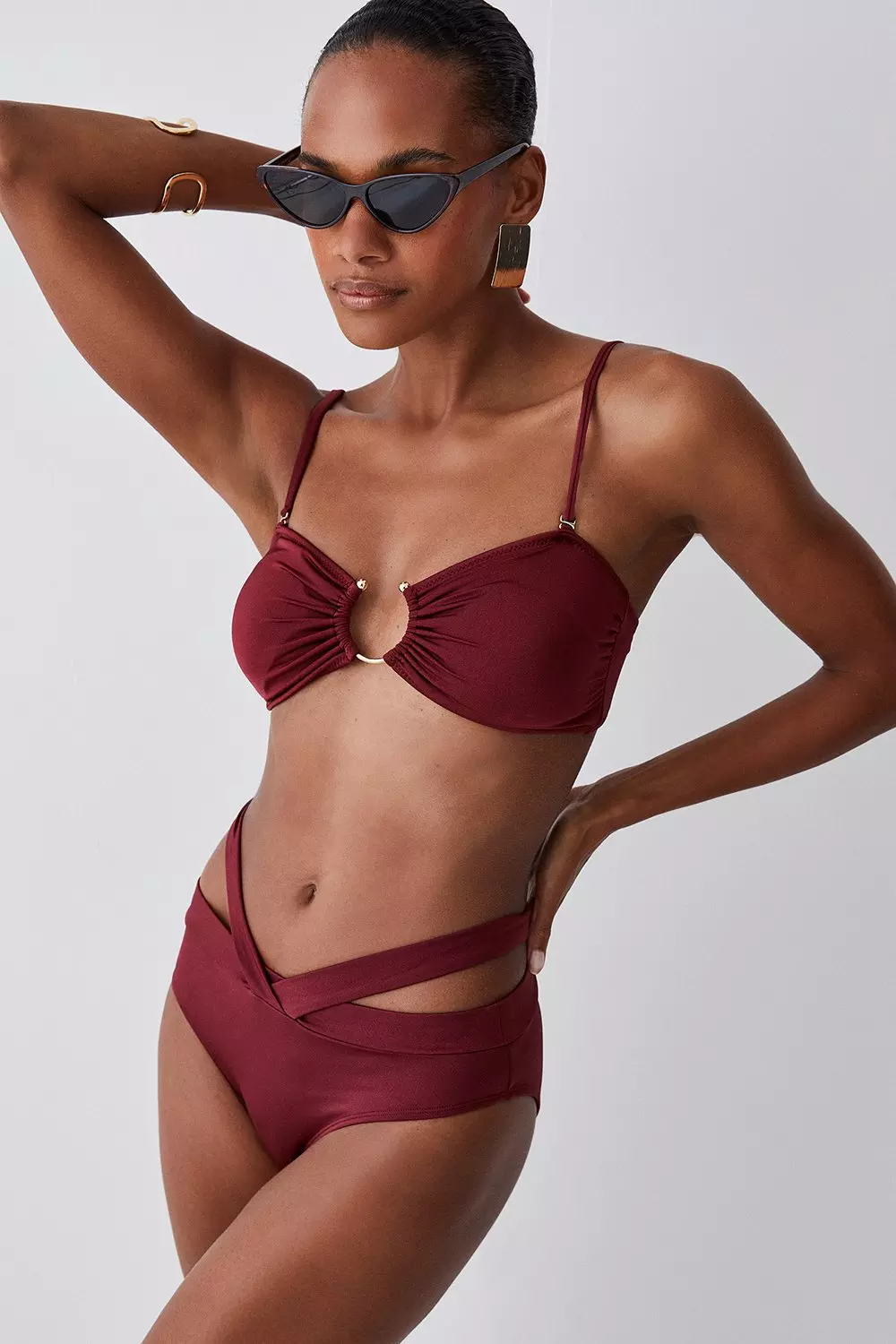 Maroon high sale waisted bikini bottoms