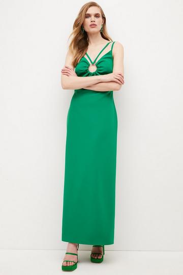 Soft Tailored Double Strap Detail Maxi Dress green