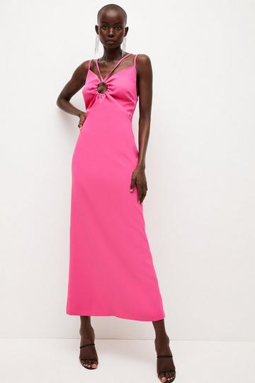Pink Soft Tailored Double Strap Detail Maxi Dress