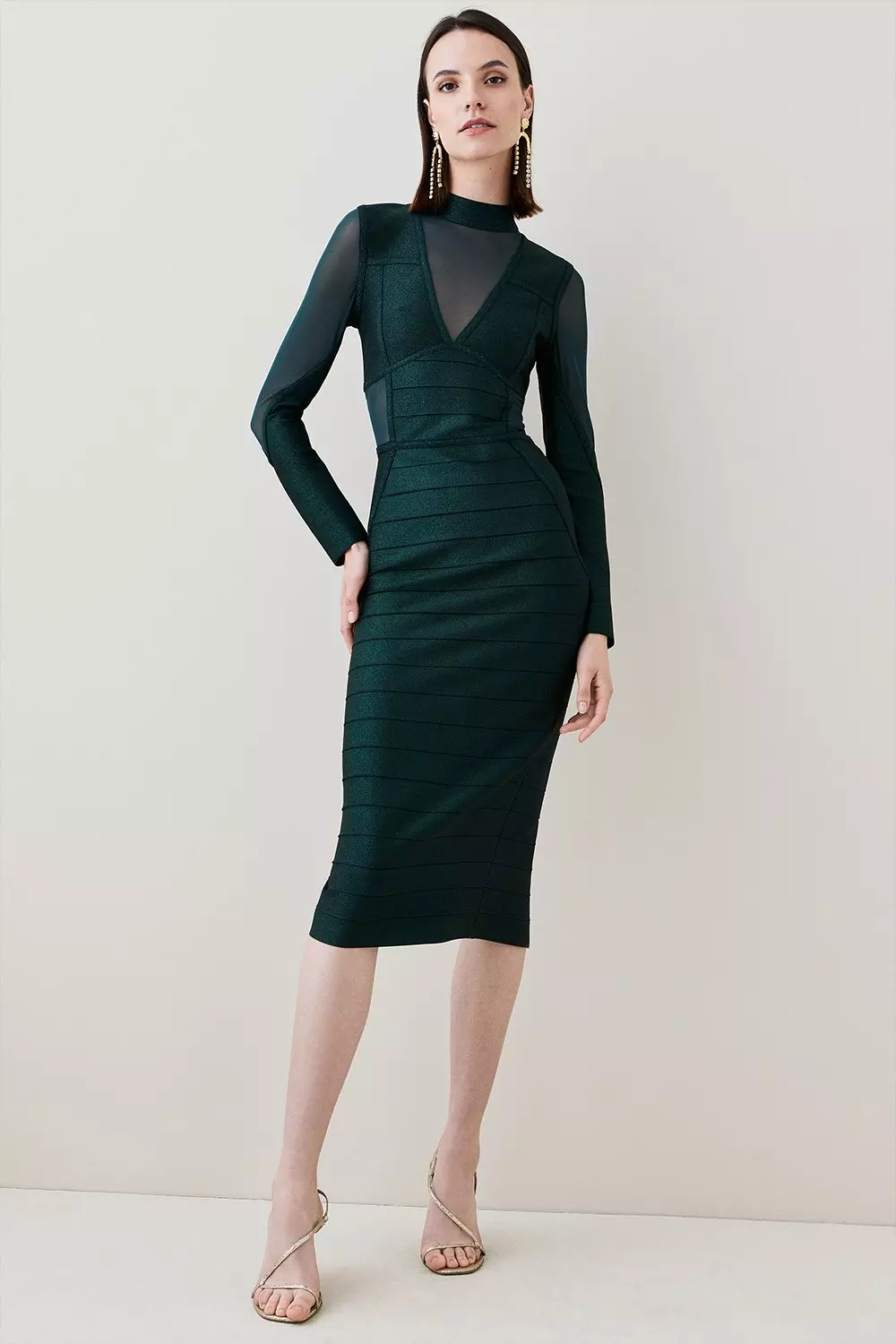 Long sleeve midi bandage dress sale