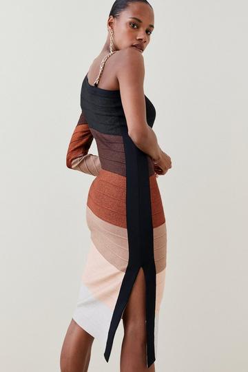 Asymmetric Colour Block Bandage Knit Midi Dress natural