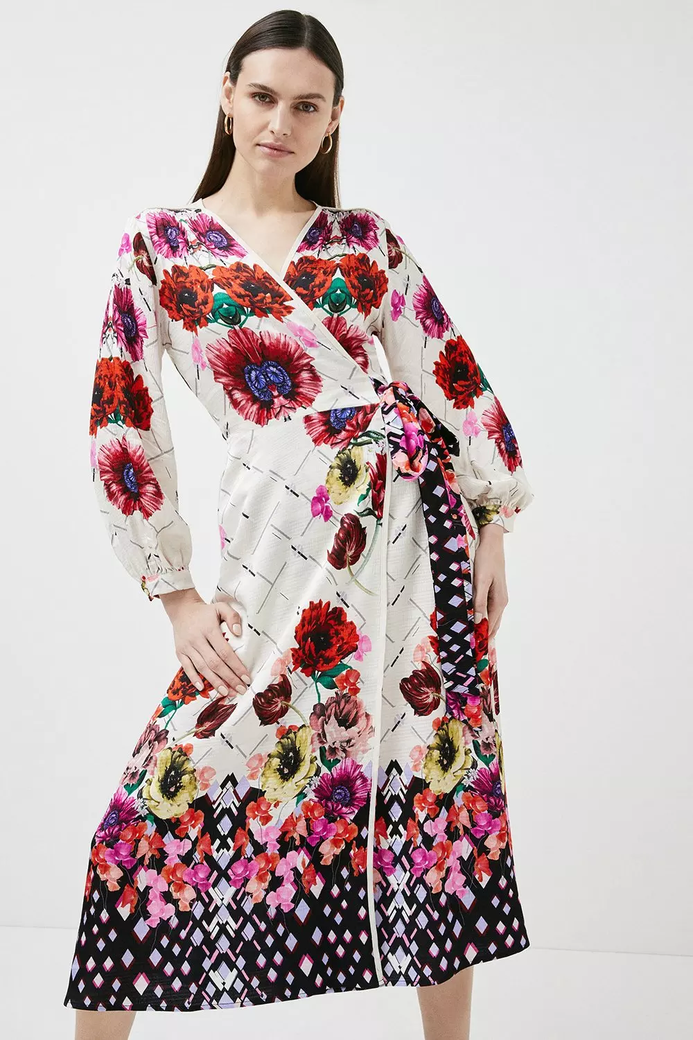 Topshop floral shop midi wrap dress