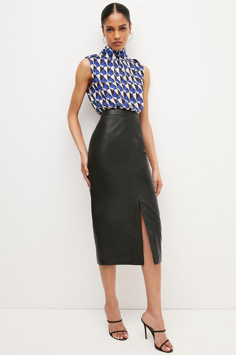 Blush leather hot sale pencil skirt