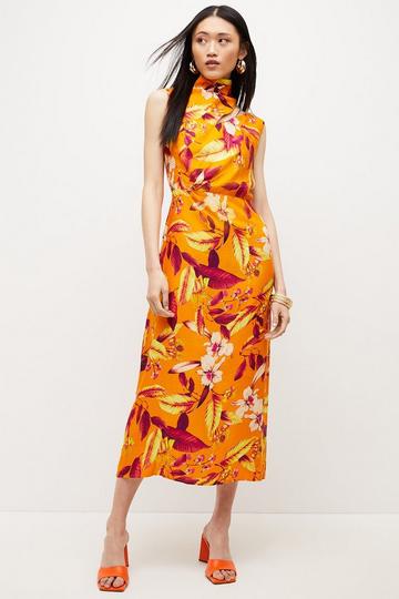 Viscose Linen Batik Print Woven Maxi Dress floral
