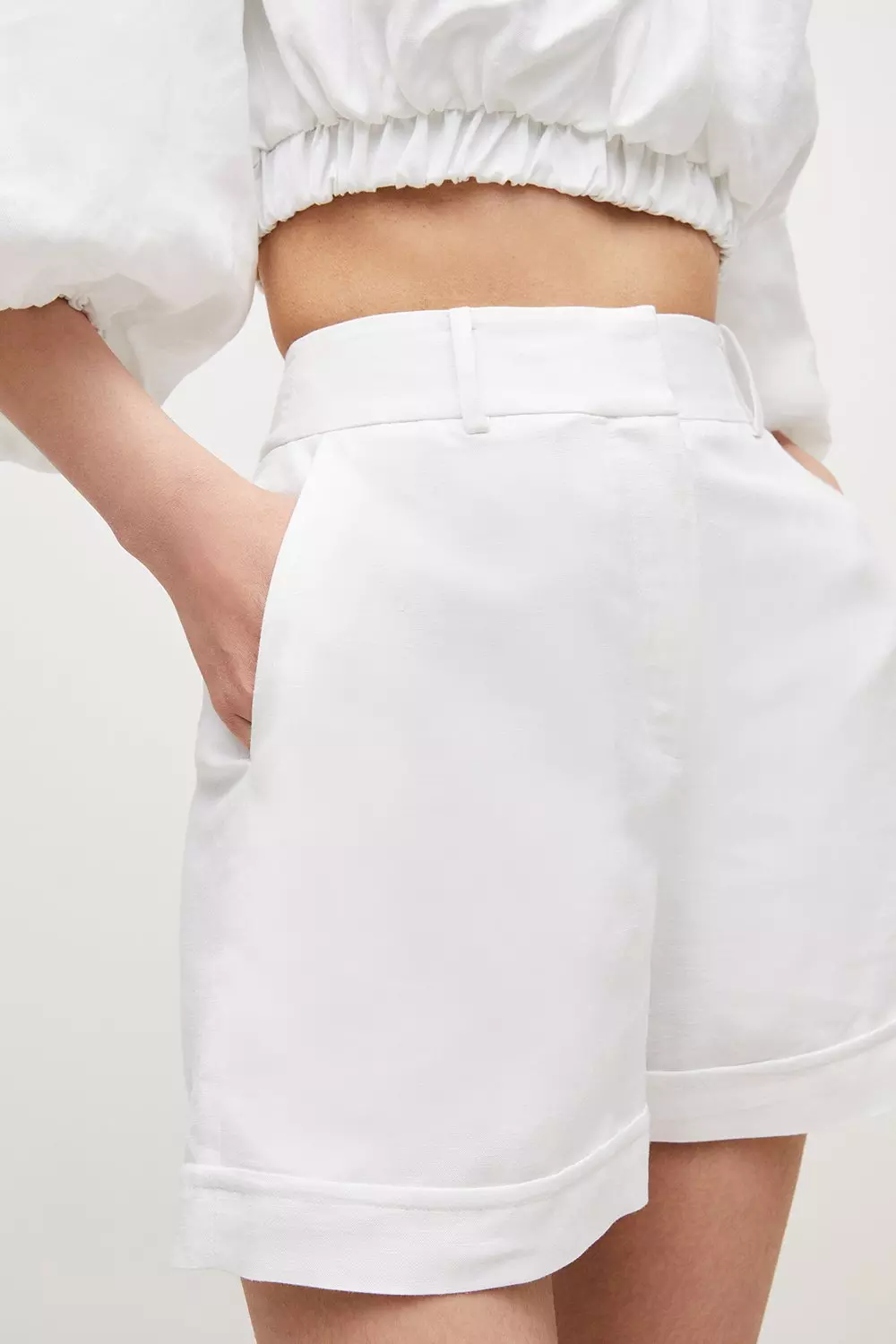 Tailored Linen Blend High Waist Shorts | Karen Millen