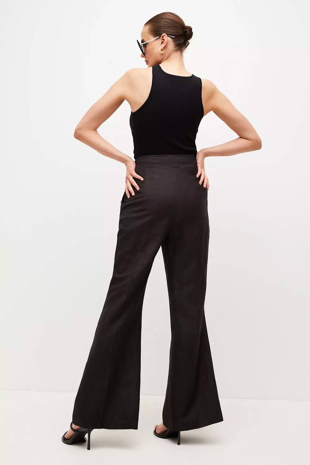 Linen Blend Button High Waist Pants | Karen Millen