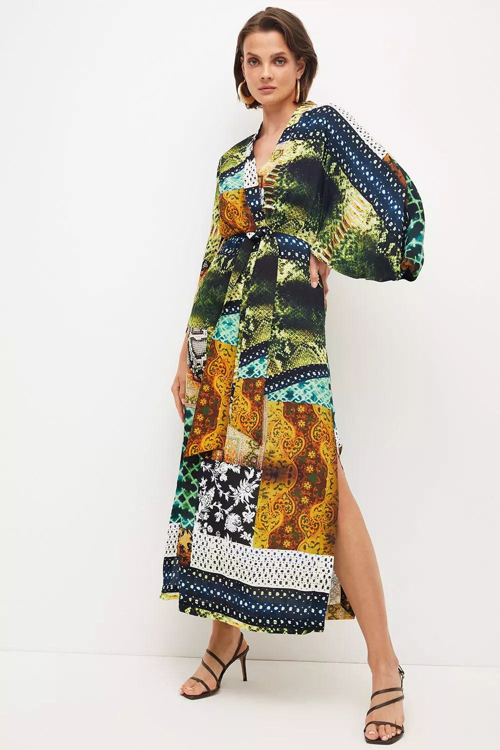 Viscose Crepe Snake Kimono Maxi Dress Karen Millen