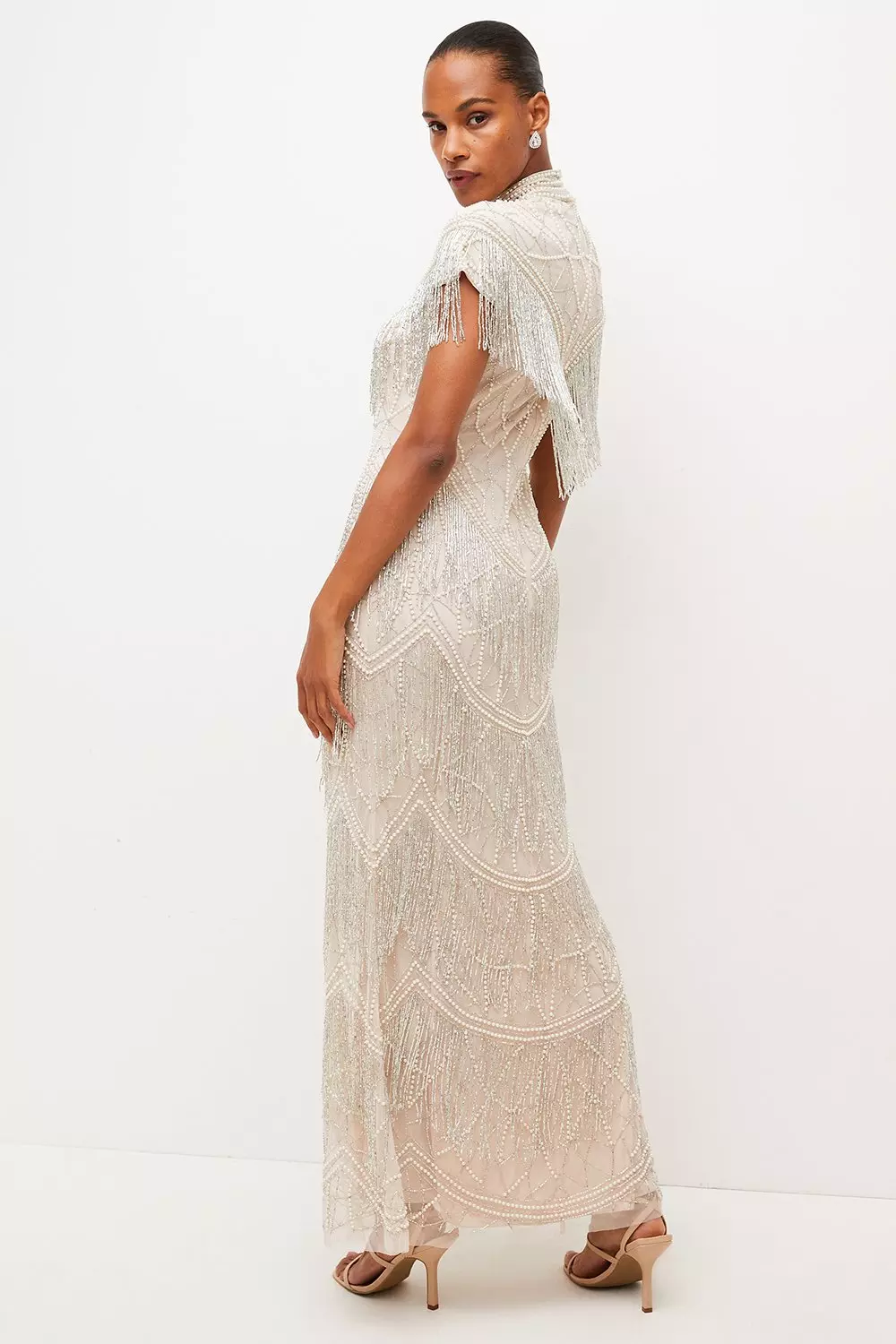 Diamante Pearl Embellished Woven Maxi Dress | Karen Millen