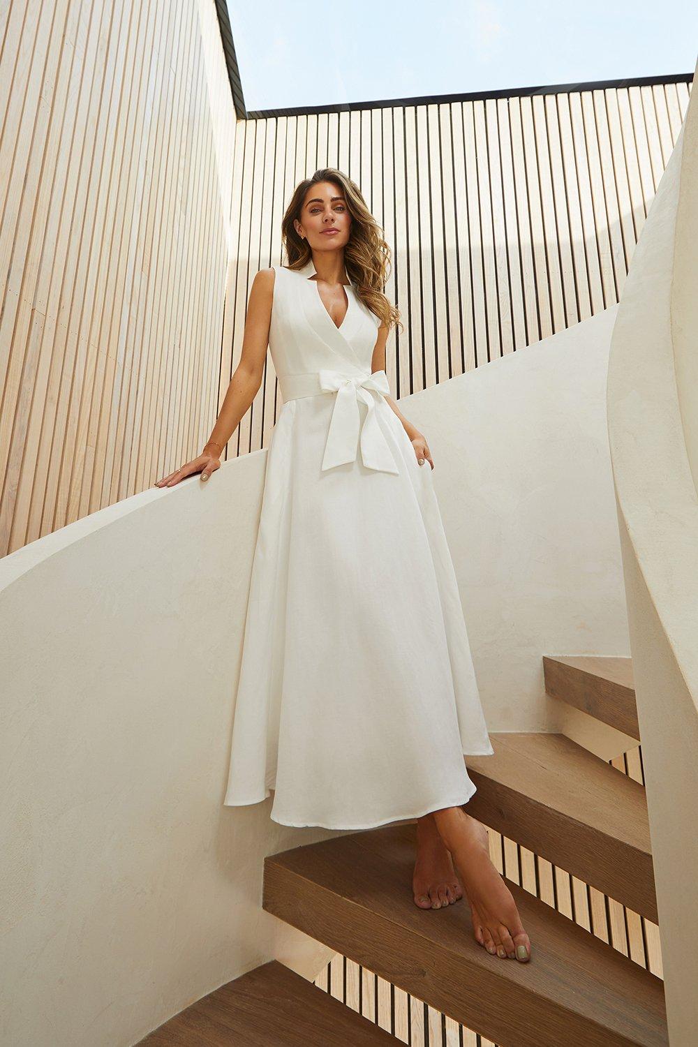 Lydia Millen Linen Tie Belted Midaxi Dress | Karen Millen