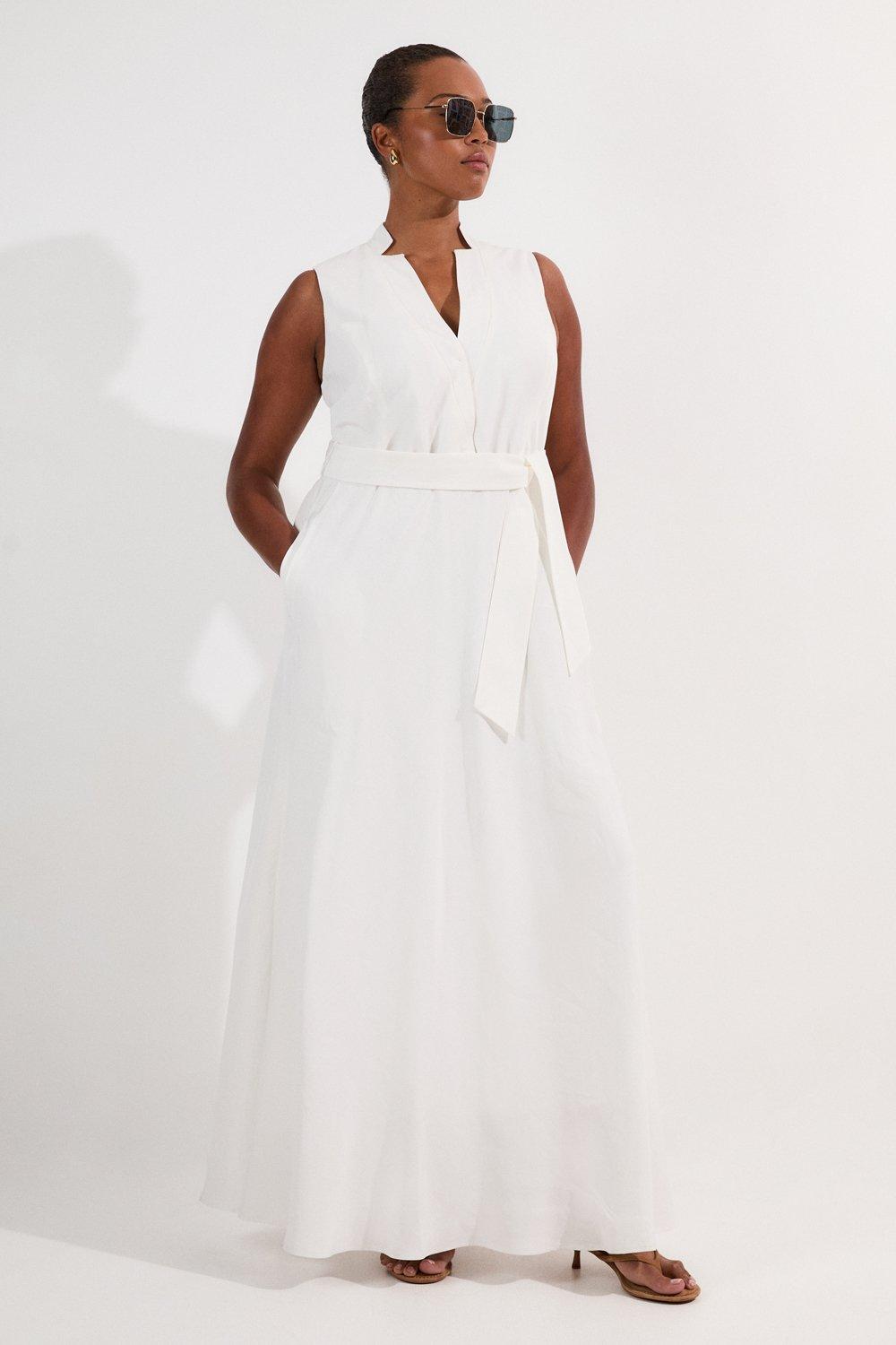 Lydia Millen Plus Size Linen Wrap Tie Waisted Maxi Dress - Ivory