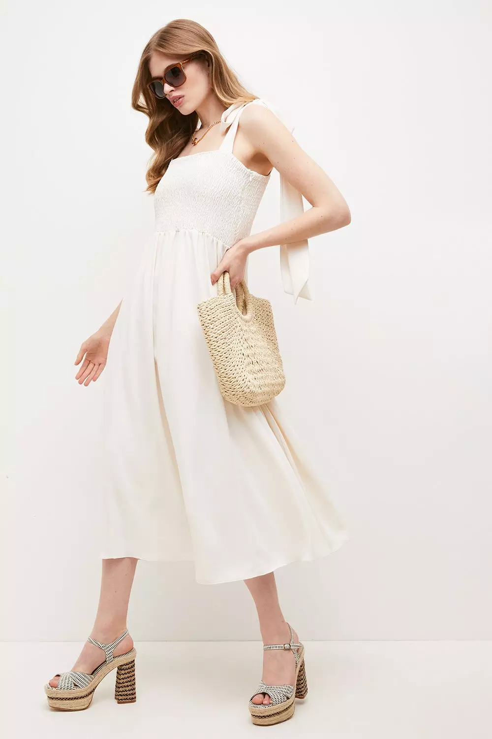 Midi shirred clearance dress