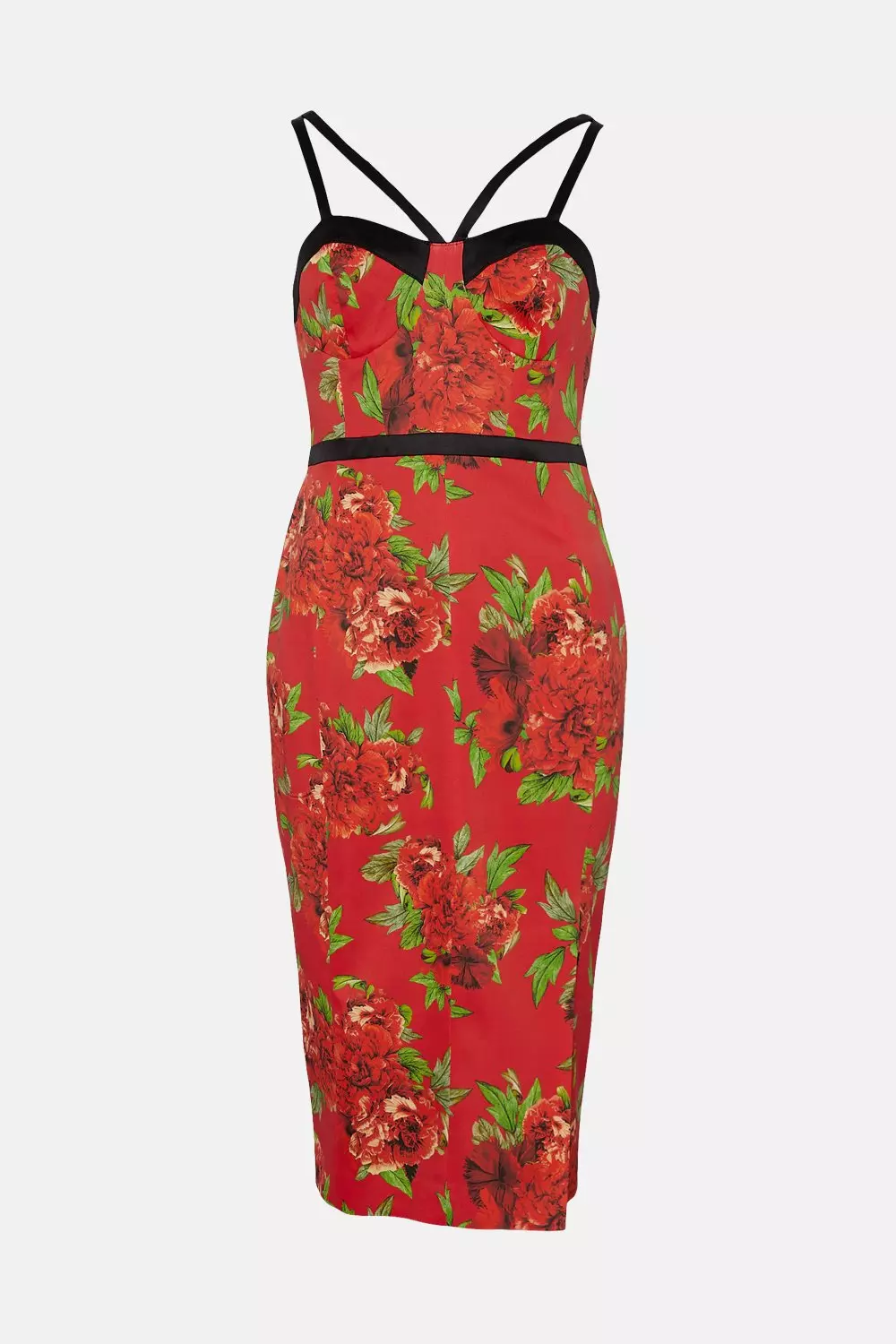 Italian Signature Stretch Rose Print Midi Dress