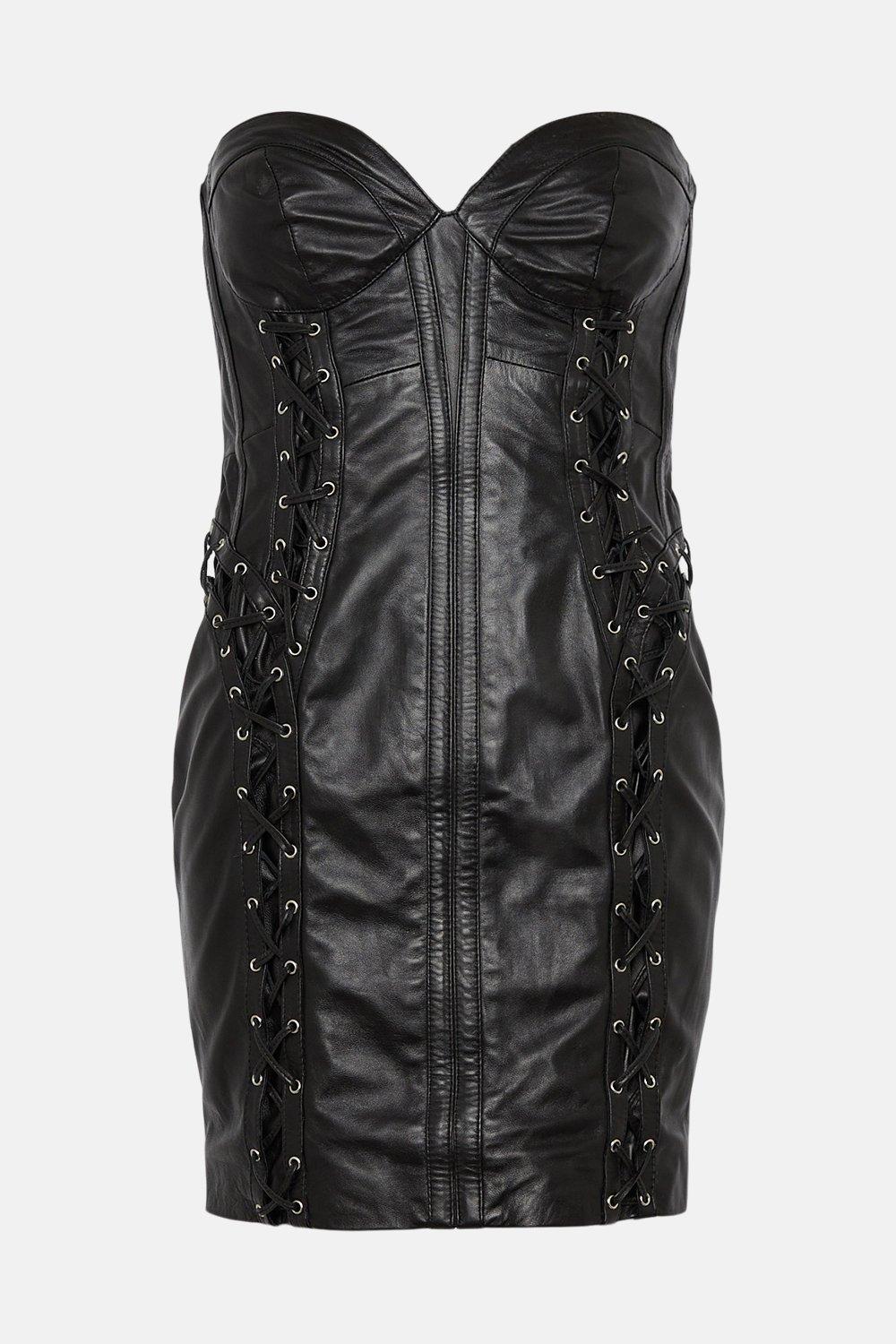 black leather lace up dress