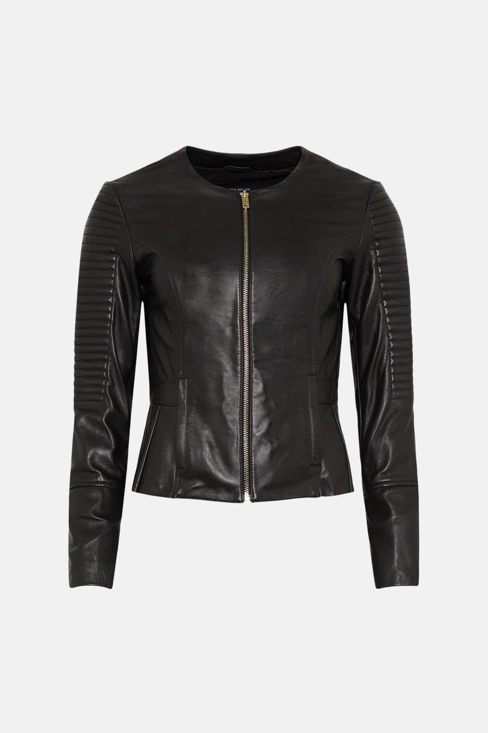 karen millen collarless leather jacket