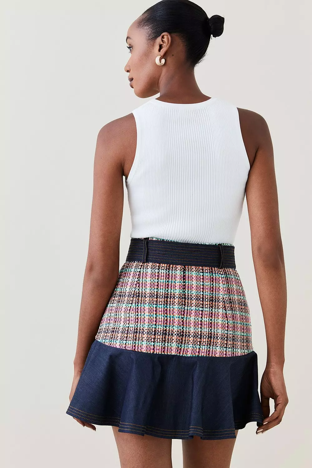 Tweed Denim Mix Peplum Skirt