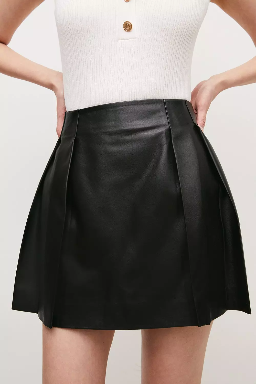 Leather pleated skater clearance skirt