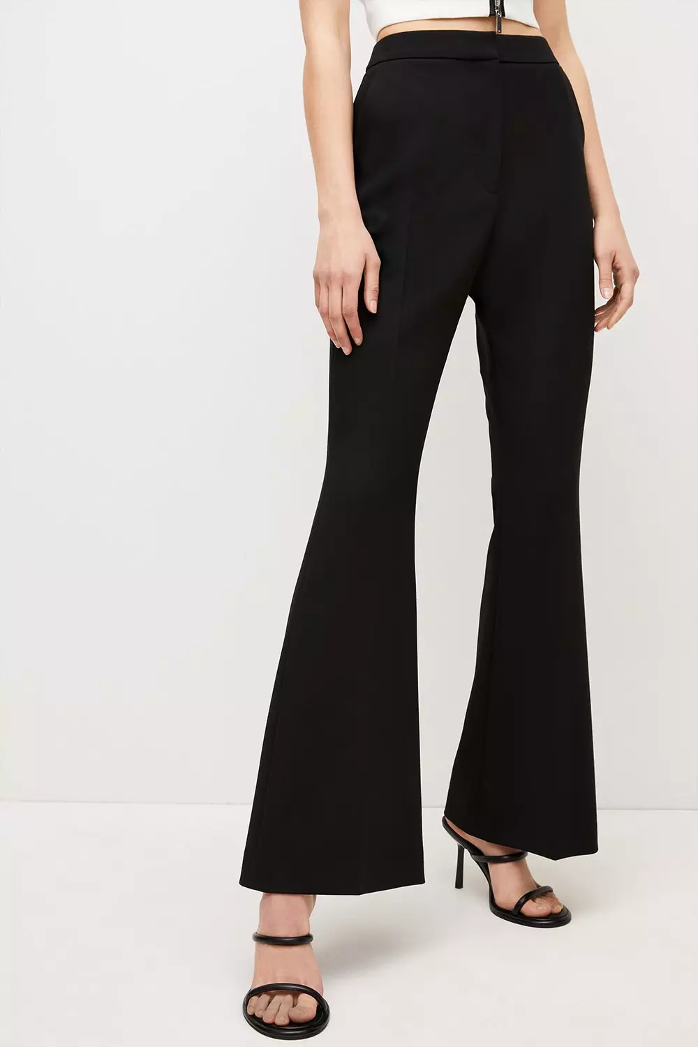 Compact Stretch Crepe Flared Pants