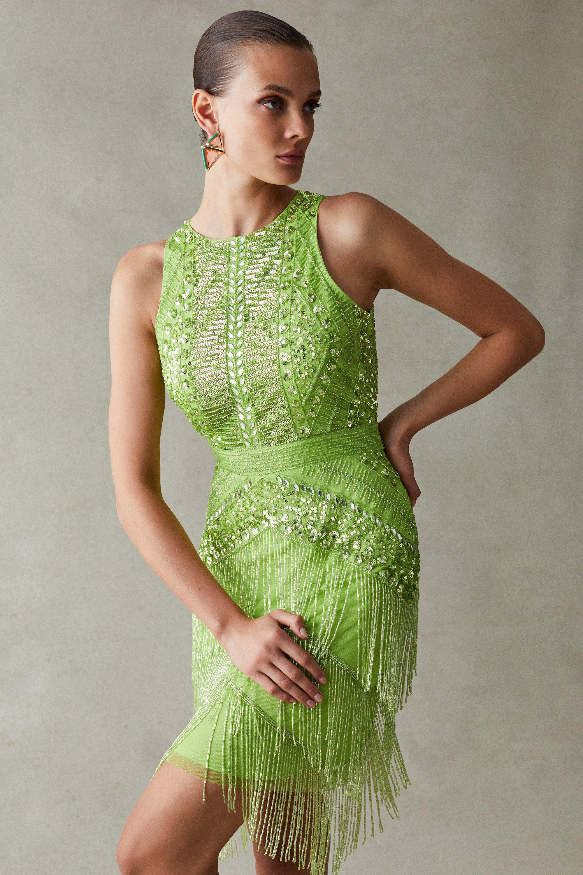 Lime green fringe clearance dress