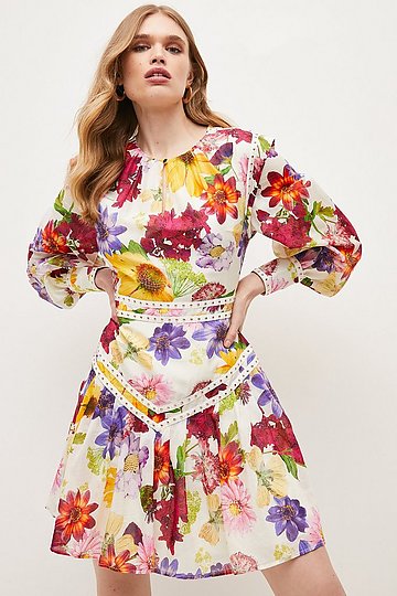 New KAREN MILLEN Floral Lace BNWT £190 Cocktail Evening Party Skater Shirt Dress 