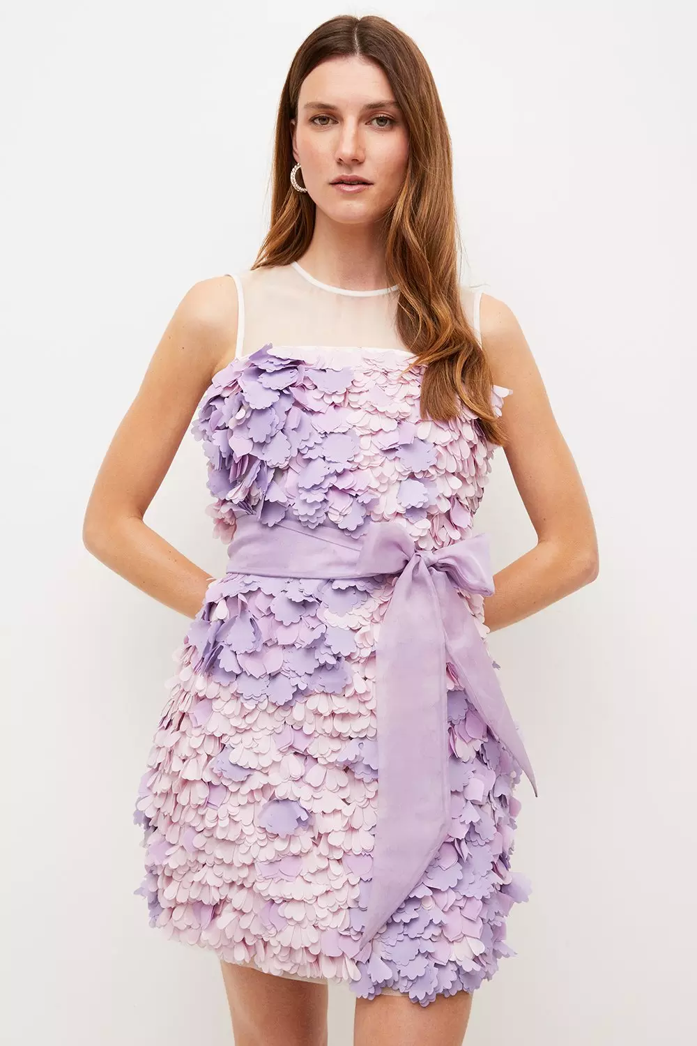 ASOS Denim Bandeau Mini Dress With Organza Sheer Tiered Sleeves in