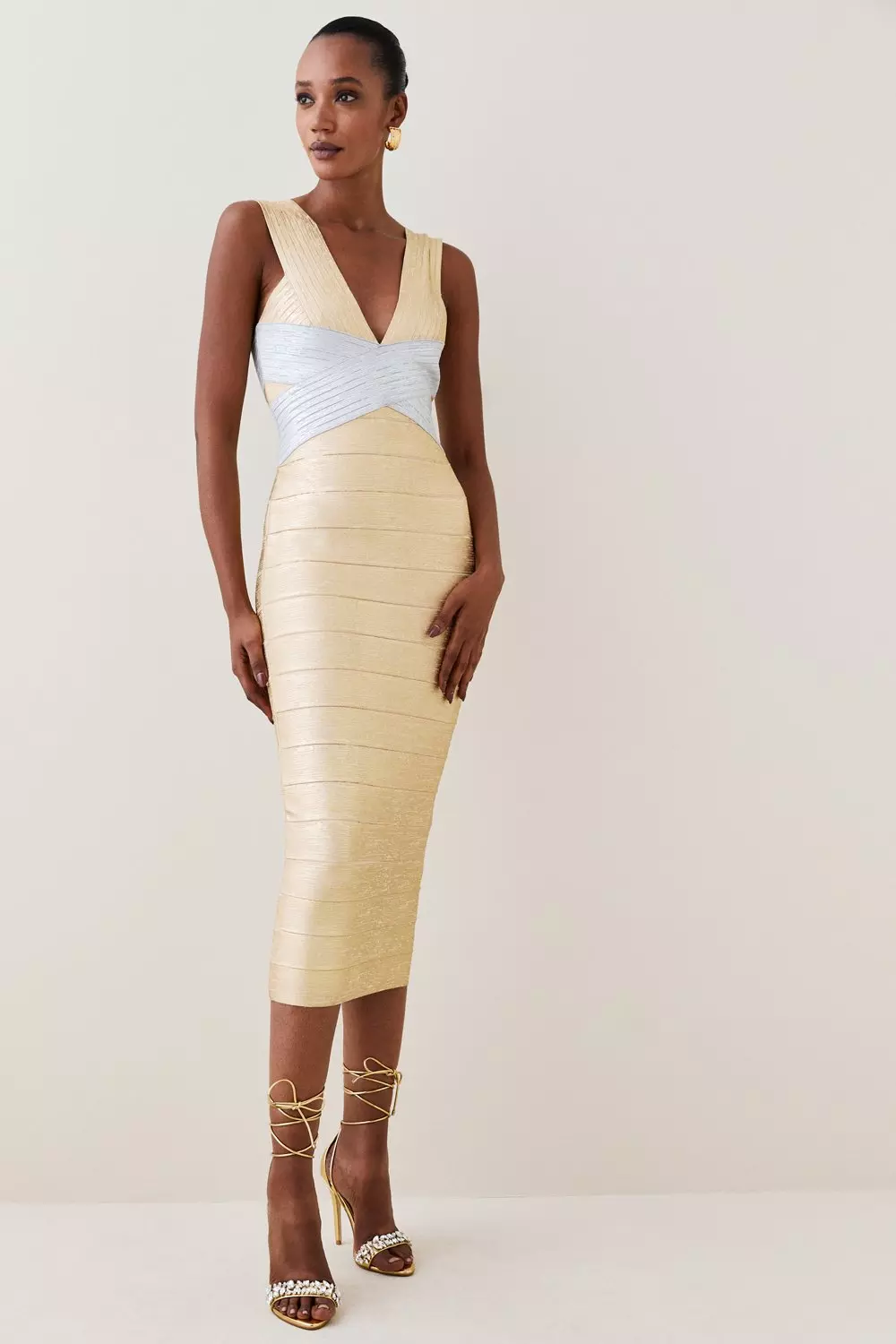 Bandage Knit Square Neck Midi Dress | Karen Millen