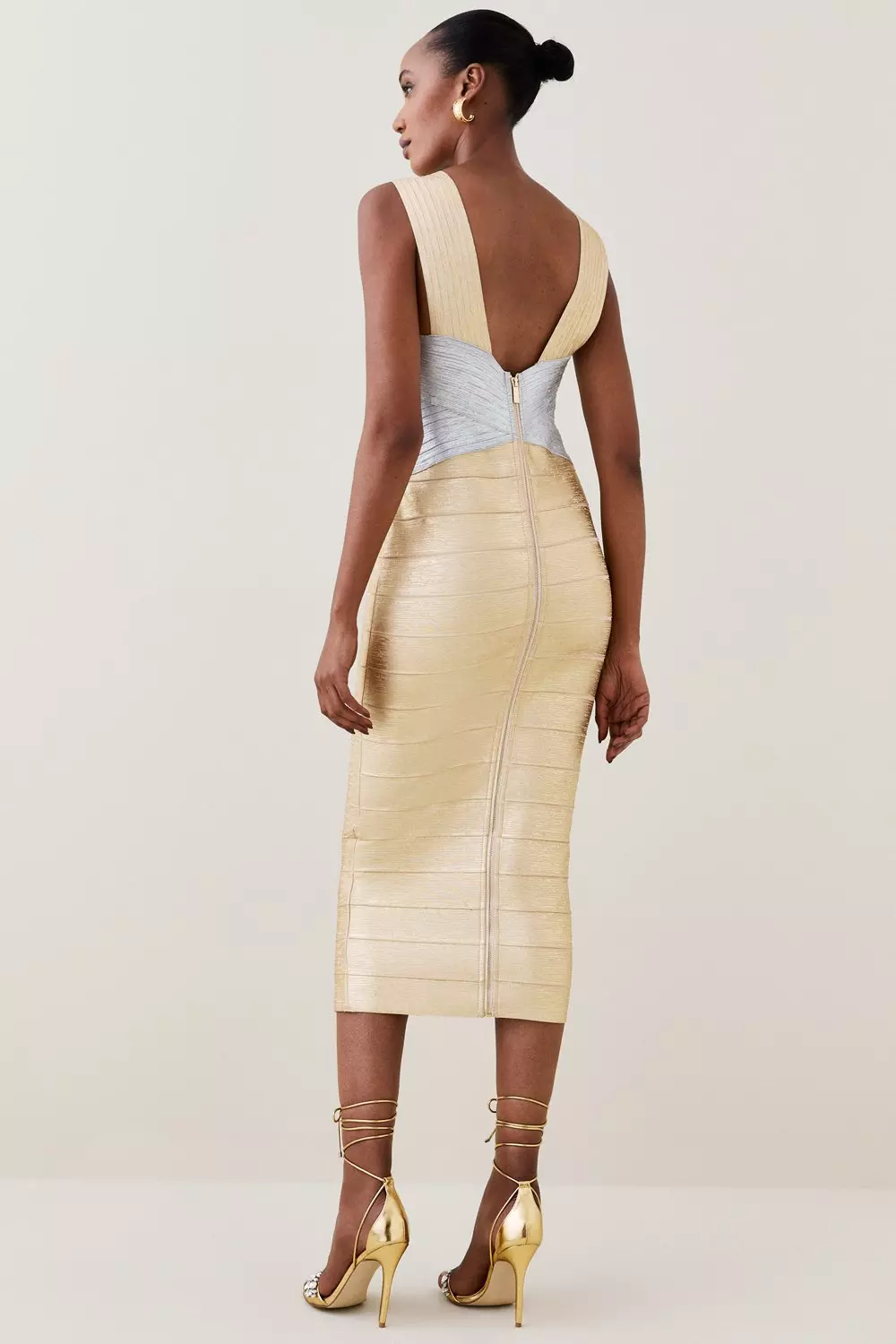 Foiled Bandage Knit Midi Dress