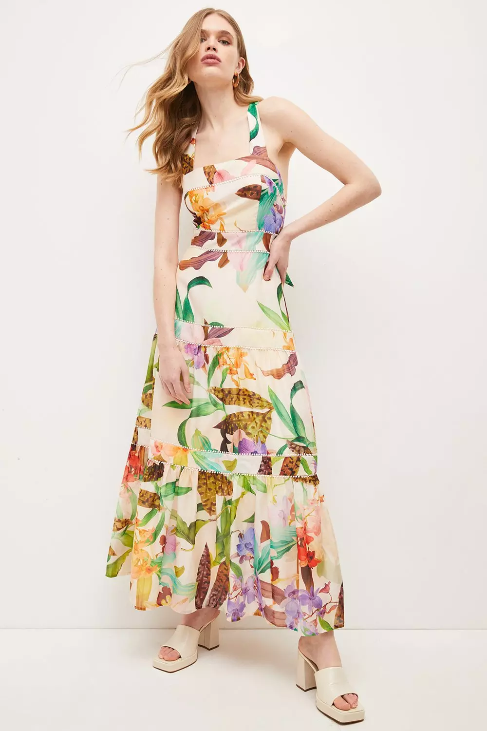 Tropical Cotton Voile Tiered Maxi Dress Karen Millen