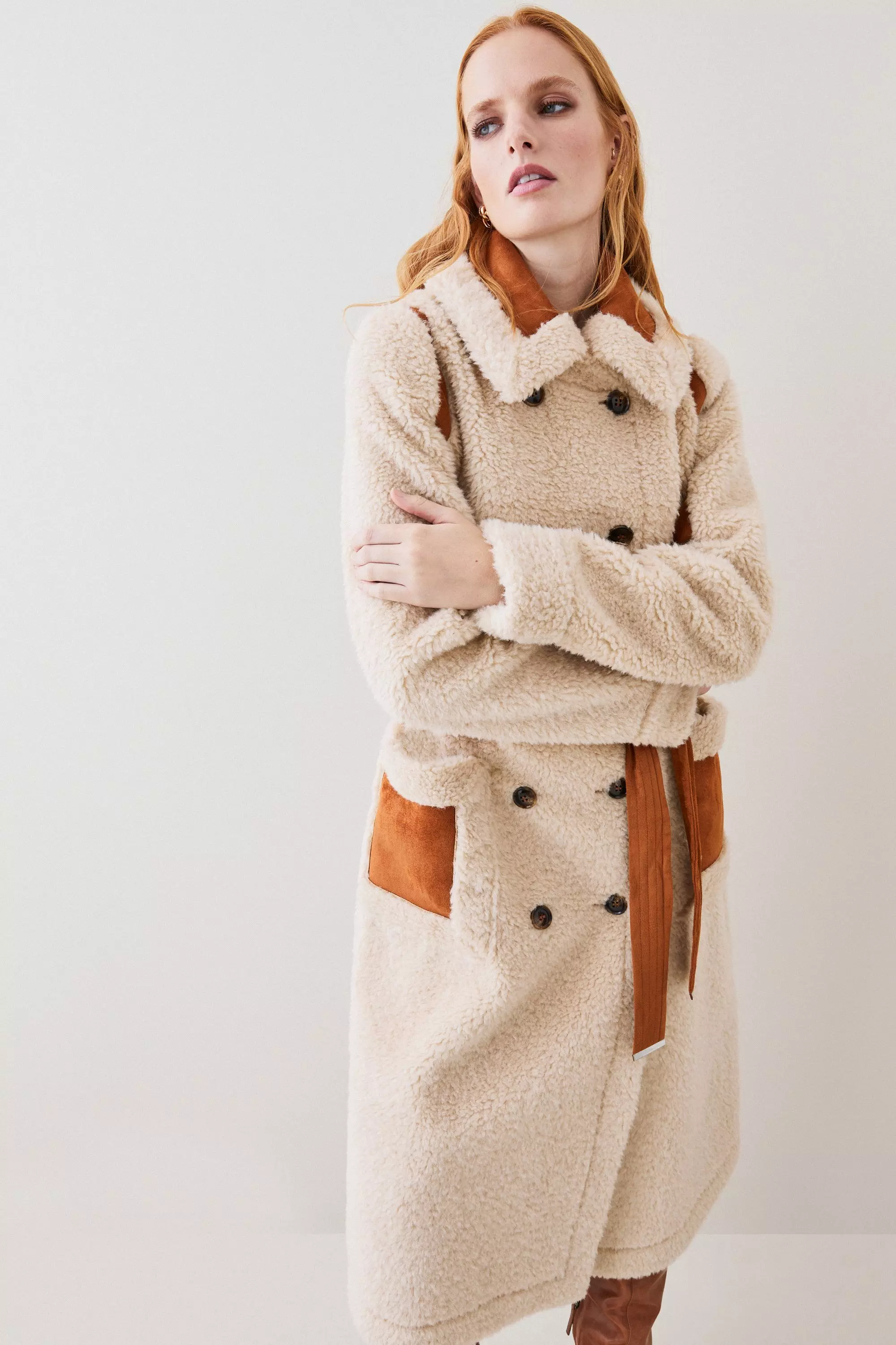 Longline shearling hot sale coat