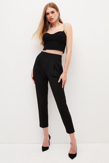 Black Compact Stretch Tailored Slim Leg Trousers