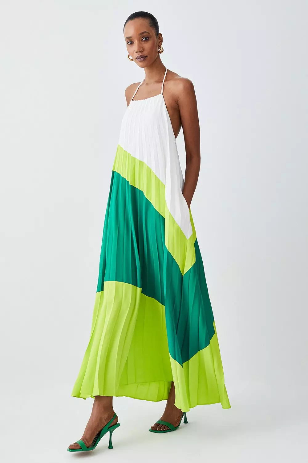 Pleated halter sale neck maxi dress