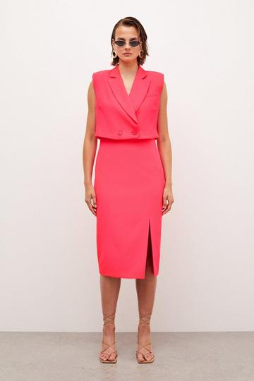 Soft Twill Tailored Sleeveless Tux Midi Dress bright pink